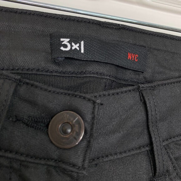 3x1 NYC W2 Split Bell‎ Flare Crop Pant Jeans Coated Black Stretch Denim Size 24 - Picture 7 of 8